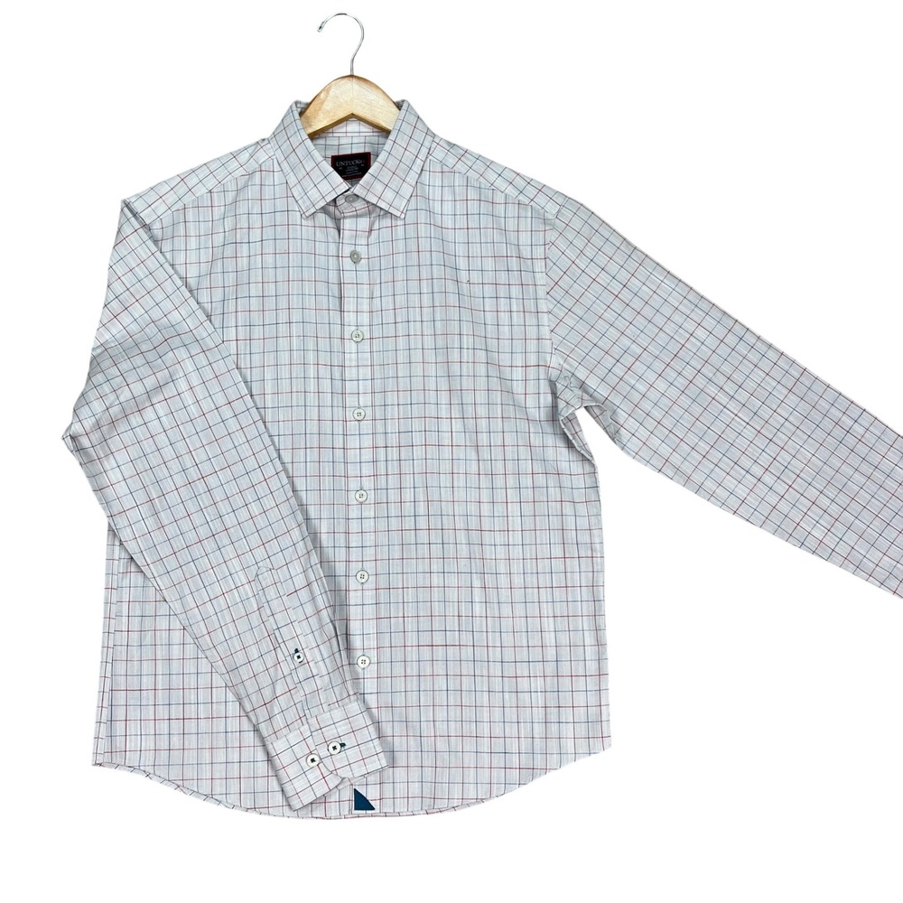 UNTUCKit Button Down Shirt Mens Small White Grid Wrinkle Free Ernesto WF EUC